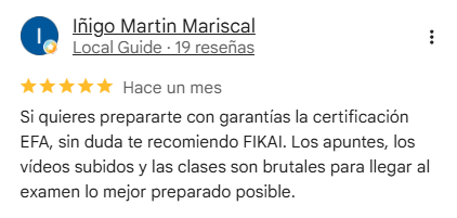 Reseña de 5 estrellas en Google de Iñigo Martín Mariscal sobre la preparación de la certificación EFA