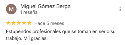 Reseña de 5 estrellas en Google de Miguel Gómez Berga sobre el equipo de FIKAI