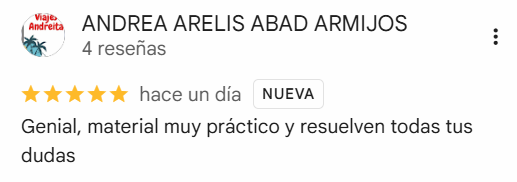 Reseña de 5 estrellas en Google de Andrea Arelis Abad Armijos sobre el material y la resolución de dudas en FIKAI